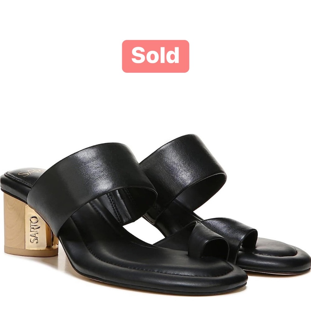 Franco Sarto Goldie Block Heel Slip on Sandal Brand New High End Size 5 Black